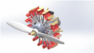 Solidworks机械设备9缸星型螺旋桨发动机三维模型