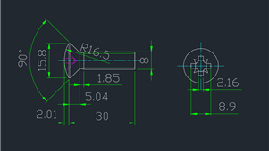 CAD机械图纸螺钉-十字槽半沉头螺钉（8×30）